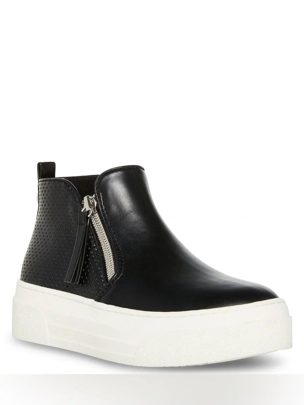 Steve Madden Black Leather Platform Sneaker Boot with White Sole